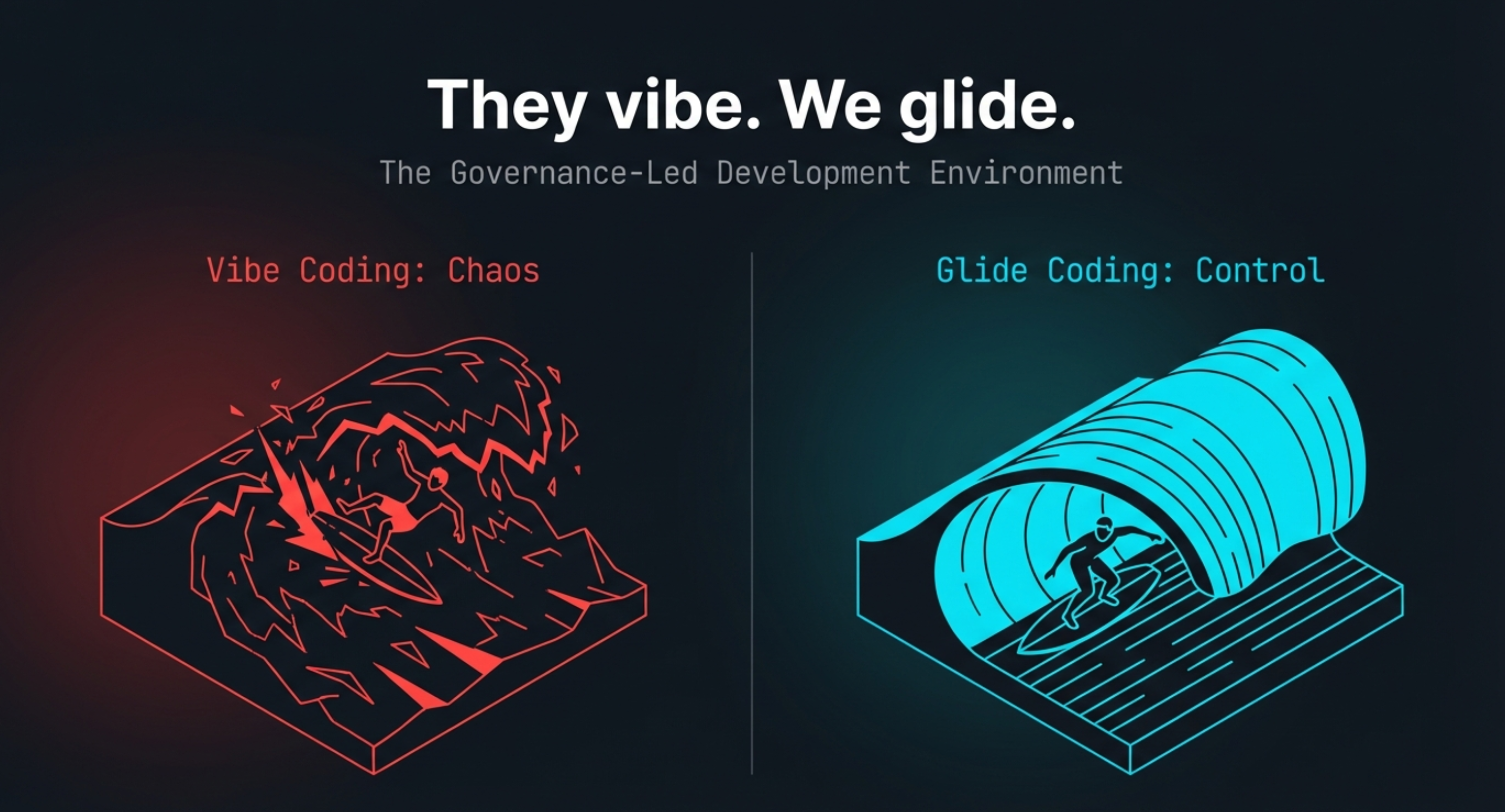 They vibe. We glide. The Governance-Led Development Environment - Vibe Coding shows chaos, Glide Coding shows control